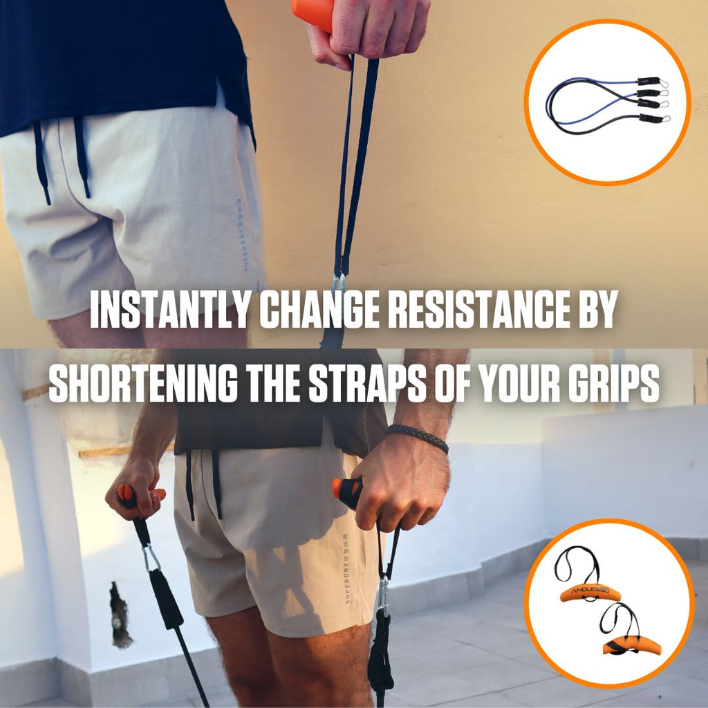 Maximize your workout efficiency with A90 Resistance Bands - simply shorten the straps on your grip for an instant challenge boost!